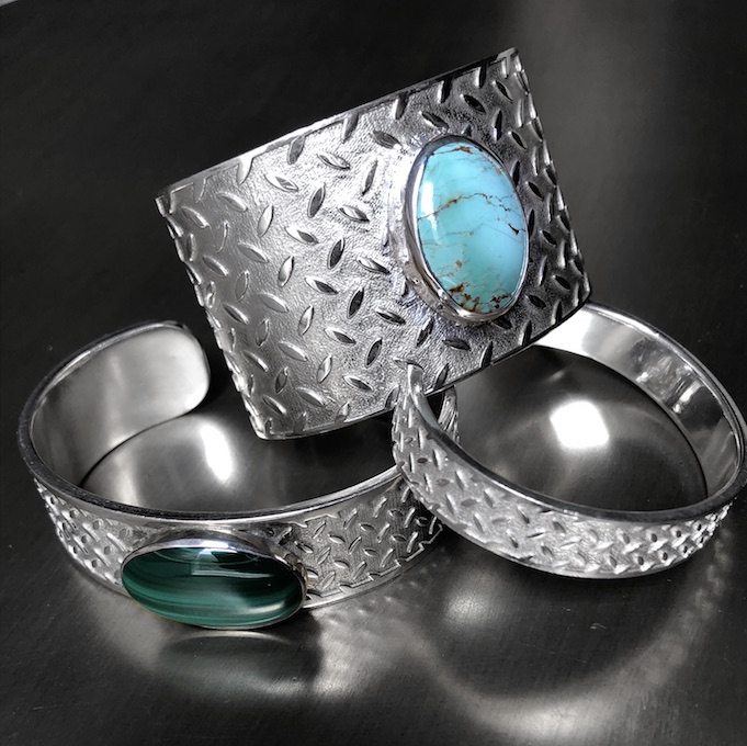 Tuff-Links Cuffs in Diamond Cut with 1cm 2cm and 4cm options with gemstones color isolate